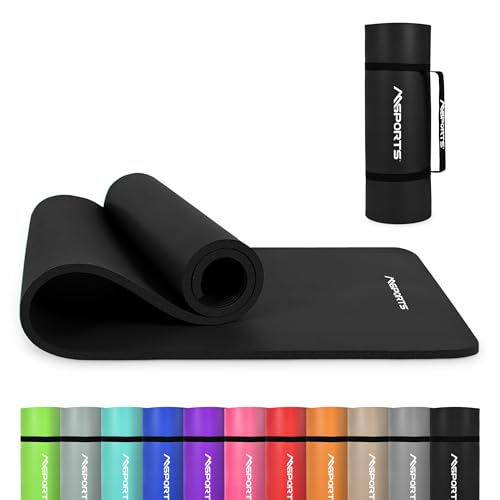 MSPORTS Yoga Mat Premium Non Slip Thick – Extra Comfortable Exercise Mat for Home Workouts, Pilates, Stretching & Gym – Cushioned NBR Foam, Gym Mat with Strap, for Women & Men - color: Black