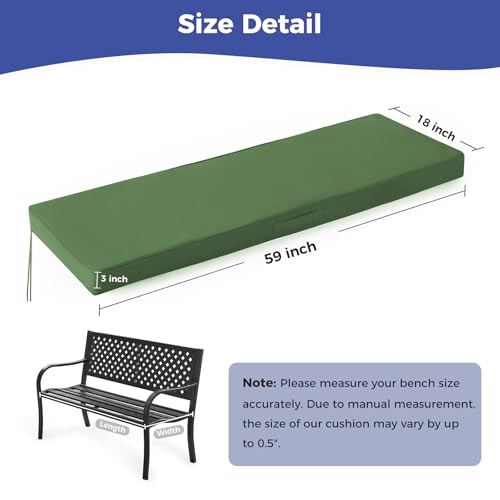 IPYNBAP Outdoor Bench Cushions for Outdoor Furniture, 59x18x3 Inch, Waterproof Bench Pillow, Fade Resistant Long Bench Seat Pads for Garden, Indoor, Porch Swing, Army Green - color: Army Green, size: 59×18×3 Inch