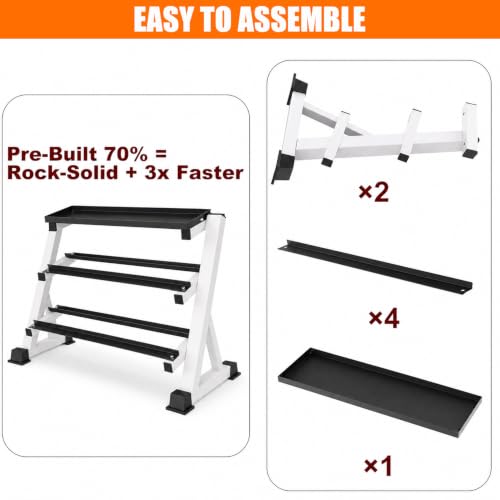 Heavy Duty 3 Tier Dumbbell Rack Stand, 1200LBS Commercial Weight Storage Organizer for Home Gym (Select Frame Type: Kettlebell Flat Tray, All Rails, or Rolling Wheels), Stand Only - color: 3-Tier (Top Tray)- White