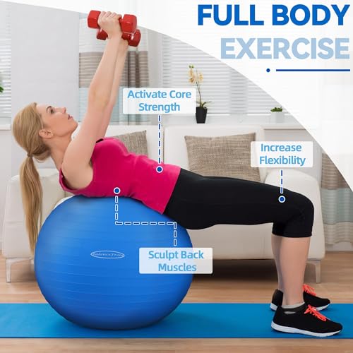 Fitvids Anti-Burst and Slip Resistant Exercise Yoga Fitness Birthing Ball with Quick Pump, 2,000-Pound Capacity, Multiple Colors and Sizes - color: Blue, style: 19-22in (48-55cm), M