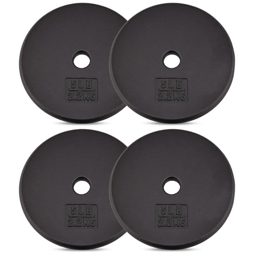 Yes4All Standard Weight Plates, 1-Inch Cast Iron Barbell Weights, Wide Range 5–50 LB, Ideal for Strength Training & Workout Routine, Available in Single, Pair & Set of 4 - color: Black Set of 4, size: 4x5LB