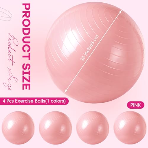 Leyndo 4 Pcs 26 Inch Yoga Exercise Ball Pilates Pregnancy Birthing Fitness Ball with Quick Pump Anti Burst for Improved Posture, Balance, Yoga, Pilates, Training - color: Light Pink