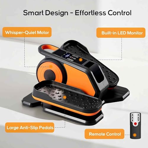NEWBULIG Electric Seated Pedal Exerciser, Under Desk Elliptical Machine for Seniors, Quiet Portable Ellipse Leg Exerciser As Seen On TV with Remote Control, 12 Adjustable Speeds - color: Orange