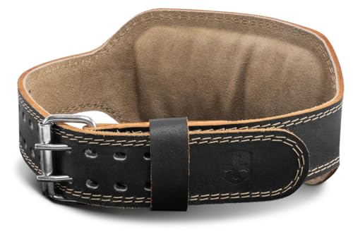 Harbinger Padded Leather Contoured Weightlifting Belt - 4" or 6” Width - Interior Suede Lining & Foam Cushioning - Heavy-Duty Dual Prong Steel Roller Buckle - for Lifting Support - size: Large, style: 6 Inch: 2.0