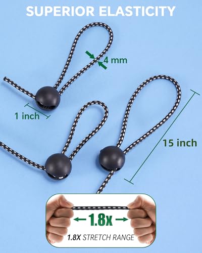 15 Inch Adjustable Ball Bungee Cords, Easy to Adjust from 1" to 15", 40 PCS Ball Tie Downs with UV-Resistance & Superior Elasticity, Great for Tarp, Tent, Pole, Cargo, Holding Wire and Hose, etc - size: 15 Inch, style: Ball Bungee