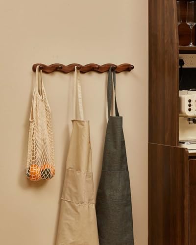 Wood Coat Rack Wall Mount - Walnut Coats Hook Hanger Wall-Mounted, Wave-Shaped Entryway Hanging Racks with 6 Hooks for Jacket Keys Hats Robes Towels Bags, Living Room Mudroom Bathroom Bedroom Hallway - size: 6 Hooks