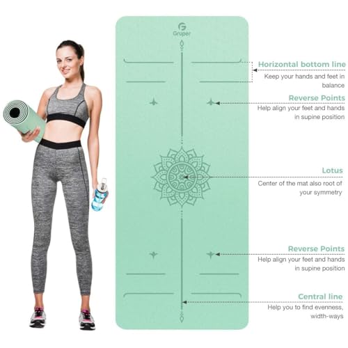 Gruper Yoga Mat Non Slip TPE Extra Wide Yoga Mat with Alignment Mark, 72"L x 32"W x 0.32"/0.24"Th (183cm x 80cm x 8mm/6mm), Anti-Tear Exercise Mat with Carrying Strap and Bag, Workout Mats for Yoga, Pilates - color: Green Black, size: 0.32*32*72 Inches