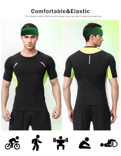 Headbands for Men & Women, Sweat Headband Non-Slip Sweatband Sports Running Cycling Yoga Basketball Workout Football Training - color: Green Pack