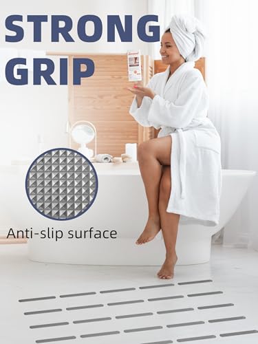 Secopad Original Anti-Slip Shower Stickers for Bathtub & Shower Floor, Strong Adhesive Safety Strips with Scraper Ideal for Families with Kids, Adults & Seniors, 12 PCS (Gray) - color: Grey