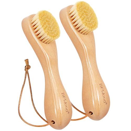 BFWood 2PCS Laundry Stain Brush - Natural Soft Boar Bristles, Removes Tough Stains from Delicate Fabrics Like Knits, Cotton, and Linens, Gentle on Fabrics, No Damage - style: Round-2PCS