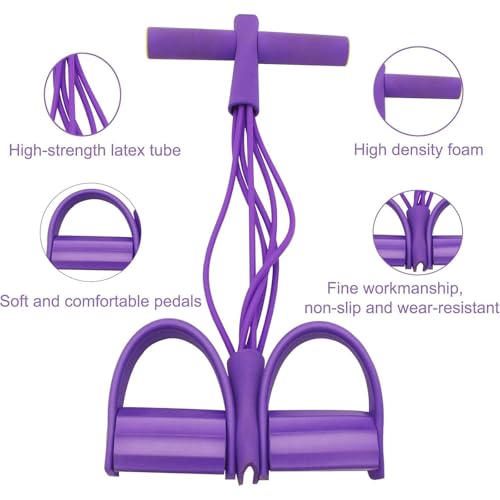 Pedal Resistance Band with Handle, Up to 50lbs 6-Tube Multifunction Pedal Resistance Band for Home Workout, Natural Rubber Foot Pedal Resistance Band with Storage Bag - color: blue