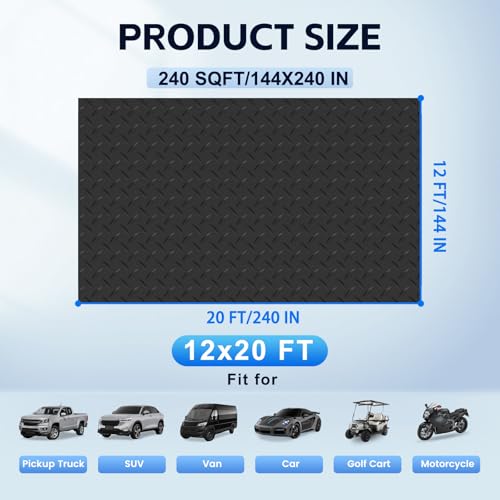 StellarStar 12x20 FT Garage Floor Mat, 2.8mm Thickened PVC Flooring Roll for Under Car, 240 SQFT Diamond Plate Black Garage Mats for Garage, Warehouse, Basement, Factory, Trailer (Include Tapes) - color: Black, size: 12x20 FT