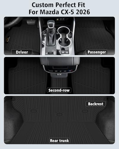 Floor Mats & Cargo Mat with Backrest Mat Custom for Mazda CX-5 2026 (Only Gas), Door Sill Guards, All Weather TPE Full Set Floor Liners Trunk Mat for CX-5 2026 Accessories - size: For Mazda CX-5 2026