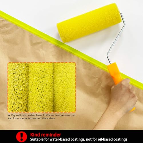 12 Pcs 4 inch Textured Paint Roller Covers+2 Frame Set,3 Textures | Foam Drywall Texture Paint Rollers, House Paint Roller Covers for Art Painting Walls Ceilings - size: 4",4S+4M+4L+2Frame