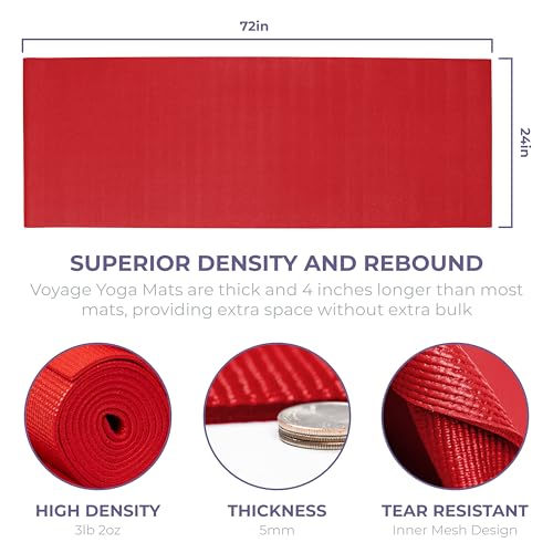 Voyage 5mm Studio Yoga Mats, 10 Pack, 72x24in | Extra Long, Anti-Tear Exercise Mats for Workout, Stretching, Fitness - Non Slip Gym Mats for Home, Schools and Studios - color: Red