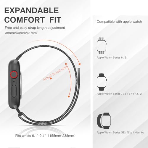 Stainless Steel Milanese Loop Compatible with Apple Watch Bands 38mm 40mm 41mm 42mm men and women, Magnetic Clasp Replacement for iWatch Ultra Series 11 10 9 8 7 SE 6 5 4 3 2 1 - color: Black, size: 38/40/41/42mm(Series 11/10)