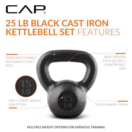 CAP Barbell Cast Iron Kettlebell - Singles and Sets, Multiple Weight Choices - size: 25 pounds set