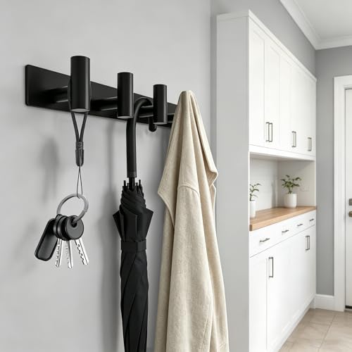 Matte Black Coat Rack Wall Mount - 4 Hooks, Heavy Duty Stainless Steel Wall Hooks for Towels, Coats, Robes, Bags, Hats, Keys, Wall Coat Hanger for Bathroom, Entryway, Kitchen, Hotel, Bedroom, Office - color: Matte Black, size: “T“ Shape 4 Hooks 1 Pack