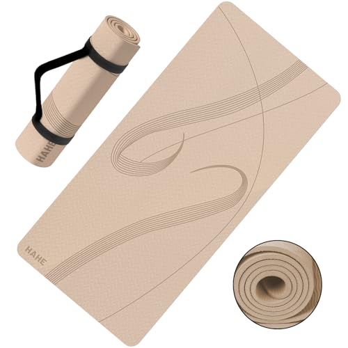 Yoga Mat High Density Exercise Mat, 76"x32"x0.27"Thick Wide & Large Yoga Mat for Women Men, Professional POE Workout Mat for Yoga, Pilates, Fitness & Stretching - color: Beige Coffee