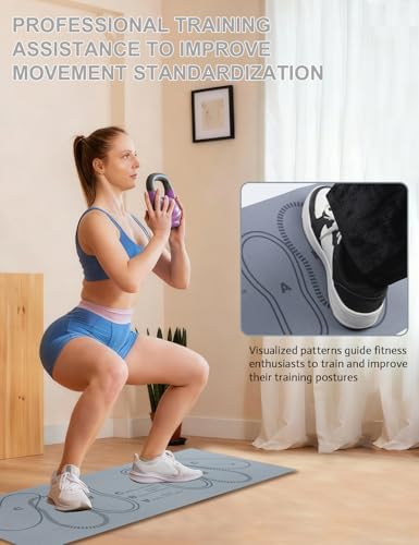 Squat Mat with Foot Position,Large Squat Target Pad 30'' X 13.8'',4mm Thickness Squat Mat Foot Positioning, Exercise Mat for Squats, Leg and Abdominal Workouts - color: Grey