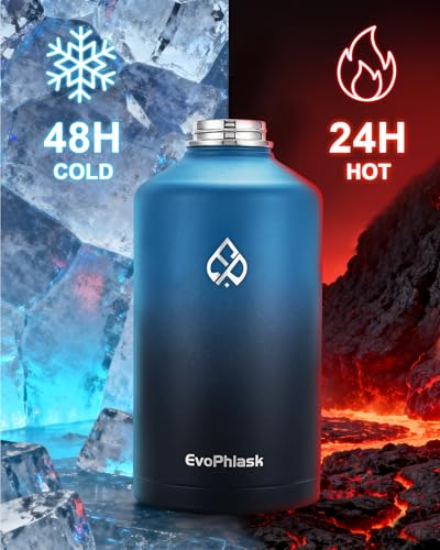 1 Gallon Water Bottle Insulated, Vacuum Stainless Steel Water Bottle Keep Cold 48Hrs, 128 oz Large Gallon Water Jug for Travel, Sport, Gym, Hiking with Carrier Bag, Indigo/Black - color: Indigo/Black, size: 128 Ounces