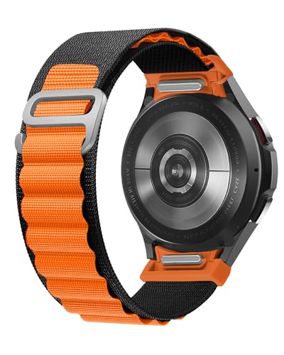 One Click Alpine Loop Bands Compatible with Samsung Galaxy Watch 7 Band/Galaxy Watch 6 4 5 FE Band 40mm 44mm/Watch 6 4 Classic 47mm 43mm 42mm 46mm/5 Pro 45mm, 20mm No Gap Nylon Sport Strap for Men - color: 9#Black Orange