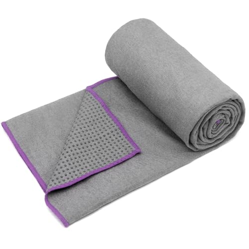 Eunzel 2 Pack Hot Yoga Towel with Grip Dot, Non Slip Yoga Mat Towe Sweat Absorbent Towel for Hot Yoga,Bikram, Pilates and Fitness 72" x 24", Grey - color: Grey