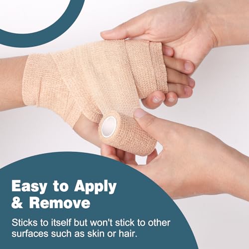 AZEN 80 Pack Self Adhesive Bandage Wrap, 2" X 5 Yards Elastic Cohesive Bandage Wrap, Skin Color Athletic Tape, Vet Wrap, Ankle Tape, Tattoo Grip Tape Wrap - color: Beige, size: 2IN - 80Pack