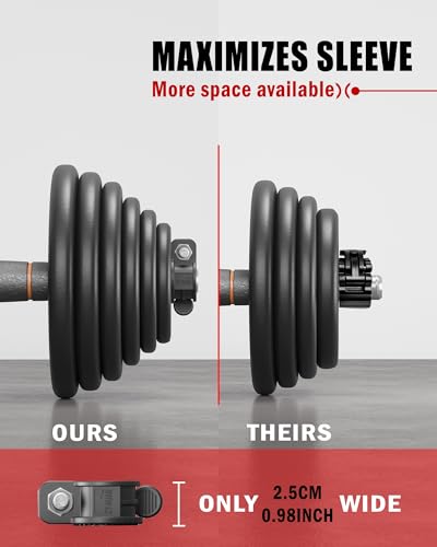 Narrow Barbell Clips 2.5cm Width for Olympic Bars, 0.9-1.18inch Adjustable Weight Clamps, Quick Release Locking Collars for Weightlifting - color: Black