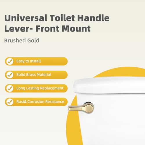 Universal Metal Brushed Gold Toilet Handle Replacement, Brass/Front Mount | Toilet Flush Handle Lever with Adjustable Stainless Steel Chain, Compatible with Kohler, American Standard, TOTO, Mansfield - color: Brushed Gold, style: Front Mount Design