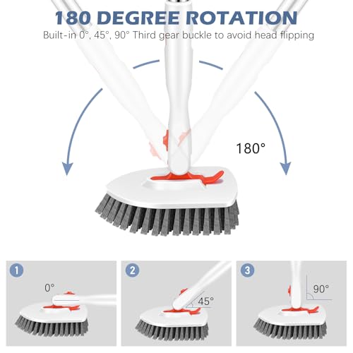 SetSail 4-in-1 Tile Tub Floor Scrubber with 52-inch Adjustable Long Handle Shower Cleaner Brush with V-Shaped Grout Brush and 3 Replacement Brush Heads for Cleaning Bathroom Kitchen Walls Tub Tile - color: Orange, size: 2 Pads + V-Shaped Brush