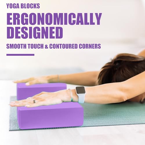Septo 2 Pcs Yoga Blocks, 9x6x3 Inch Foam Blocks for Pilates | High density EVA foam Yoga Props lightweight non-slip surface for meditation stretching balance training - color: Purple