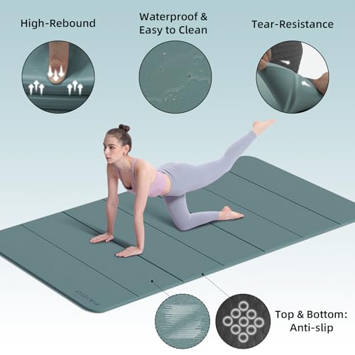 PAIDU Foldable Yoga Mat (10MM) 75‘’x40‘“ Quick Fold，Easy Storage | TPE Non-Slip Design, Ea Extra Long/Wide for Indoor Yoga, Pilates and Outdoor Travel Workouts - color: Deep green+Black