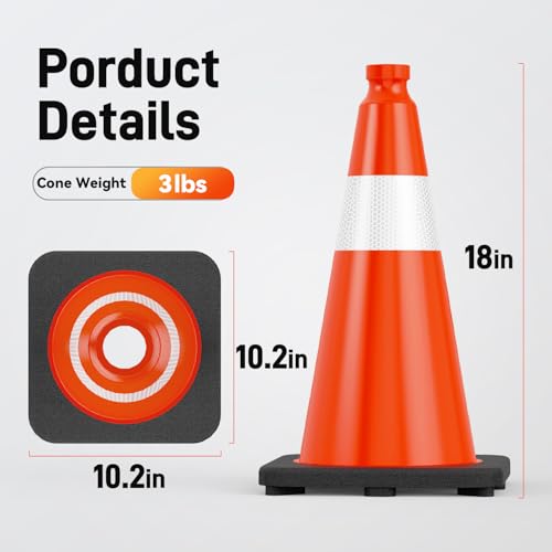 HiGiant 18 Inch Traffic Cones 8 Pack, Orange Safety Cone with Weighted Base, High-Visibility and Impact-Resistant, for Parking, Road Construction, Drivers Training, Driveway - size: 18 Inch