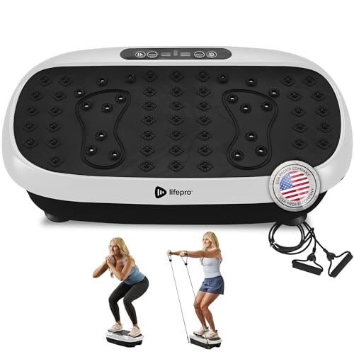 Lifepro HexaPlate Lite Vibration Plate Exercise Machine — Magnetic Acupoints, 99 Speeds & 10 Presets Vibration Platform Machine with Resistance Bands — Vibrating Plate for Lymphatic Drainage & Toning - color: White
