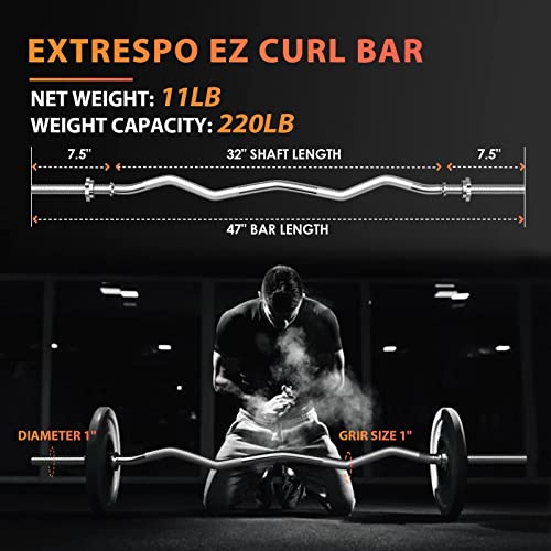 ExtreSpo 47" EZ Curl Bar Weight Lifting Bar, for Hip Thrusts/Squats/Lunges, 1" Weight Plates Curling Bar for Gym and Home, with Star Collars - style: 1 inch-silver