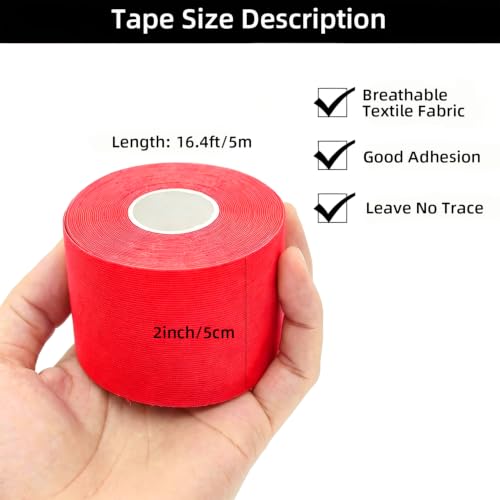 PRIOR FITNESS Aerial Hoop Tape, 5m/16.4ft x 5cm Anti Slip Lyra Hoop Grip Tape, Sweat Absorbent Stretch Textile Pole Dance Tape, No Residue Self Adhesive Hand Protective Tape for Aerial Hoop Ring - color: Red