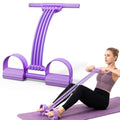 Pedal Resistance Band with Handle, Sit Up Exercise Equipment | Upgraded 8-tube multifunction pedal resistance band for home gym. Non-slip foam handles and foot pedals for full body workout - color: Purple