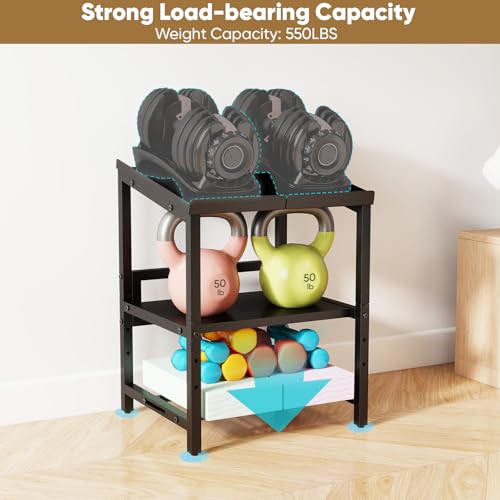 Adjustable Dumbbell Rack, 3 Tier Adjustable Dumbbell Stand, Holds 660LBS, Heavy Duty Dumbbells Weight Rack, Kettlebell Stand for Home Gym Strength Training, Rack Only