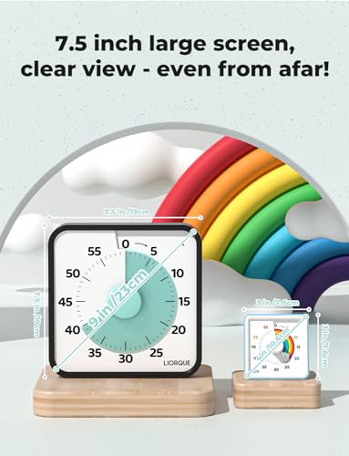 LIORQUE 60 Minute Visual Timer for Kids and Adults, Non-Ticking 7.5 Inch Large Visual Countdown Timers for Classroom Desk Countdown Clock with Magnetic Backing, Kids Pomodoro Timer Clock - color: Green