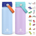 GoKEDA 18oz Kids Water Bottle, 2 Pack Insulated Bottles with Stickers, 18/8 Stainless Steel Vacuum Leak Proof Straw Cup for School, Gifts for Girls(Light Blue, Purple) - color: Light Blue+Purple