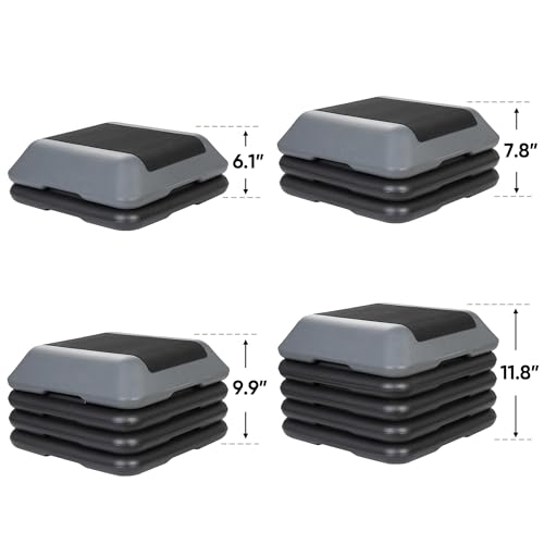 F2C Aerobic Step Exercise Platform Stepper with 4 Risers 16" x 16", Adjustable Height 4"-6''-8''-10''-12" Home Gym Workout Equipment, Fitness Exercise Equipment, Workout Stair Stepper - color: Black