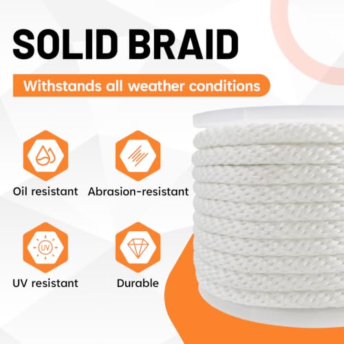 SDHUATUO 1/2 Inch Nylon Solid Braided Rope, 100FT Polyester Cord White | 2860 lbs, UV Resistant & Wearproof, Soft Flexible Rope for Swings, Camping Tent, Flagpole, Marine and Outdoor Twine, Boating - color: White, size: 1/2''-100ft