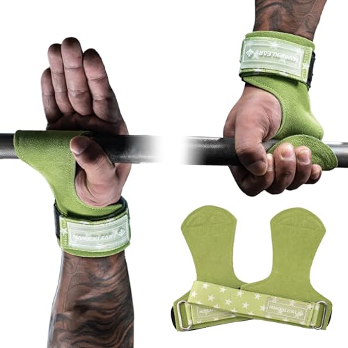 MANUEKLEAR Gym Straps Weight Lifting, Double Leather Lifting Straps for Men Deadlift with Cushion Wrist Loop, Gym Lifting Wrist Wraps for Weightlifting - color: One Size - Green