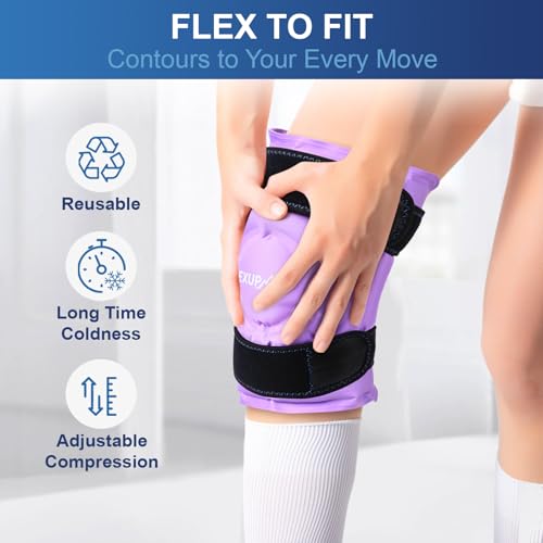 APEXUP Ice Pack for Knee Pain Relief, Large Reusable Wrap After Surgery, Flexible Gel Cold Pack for Injuries, Pain Relief for Back, Shoulder, Elbow, Ankle and Leg (Purple, L 1PK) - size: Large-1PK, style: Purple