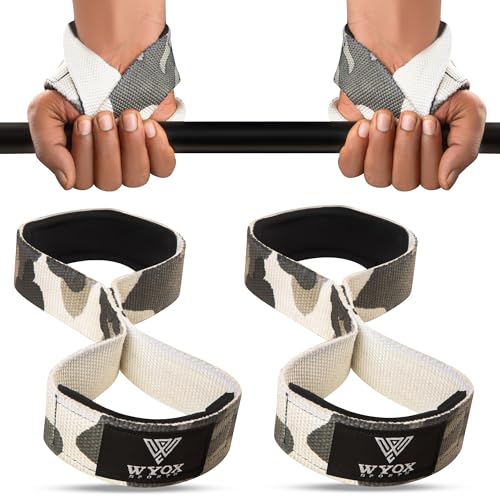 WYOX Figure 8 Lifting Wrist Straps for Weightlifting – Heavy Duty Padded Neoprene Wrist Support, Powerlifting & Strength Training Lift Straps for Deadlifts, Pull Ups, Rows, Shrugs, Gym Training Hand Grip Support for Bodybuilding - color: Camo, size: Stand