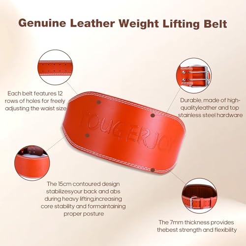 Genuine Leather Weight Lifting Belt for Men Double Prong Power Belt Heavy Duty - Strong, Stabilizing Back Support for Deadlifts, Squats Powerlifting - color: Brown, size: L