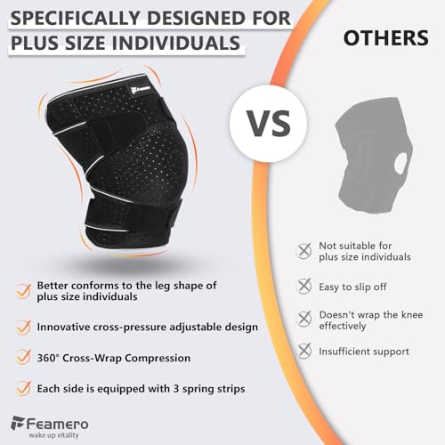 Plus Size Knee Brace for Women and Men, Innovative Cross-Pressure Adjustable Knee Support with Side Stabilizers for Meniscus Tears, Arthritis and Joint Pain Relief (5XL/6XL) - size: 5XL/6XL