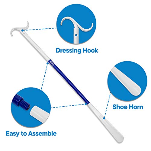 RMS 35.5 Inch Extra Long Dressing Stick with Sock Remover and Shoe Horn | Dressing Helper for clothes, shoes, shirts, pants, socks and shoes without bending or reaching