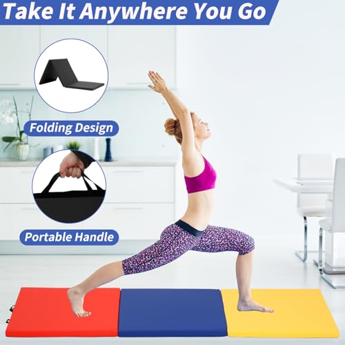 BLKMTY Gymnastics Mats - 2'x6' Folding Exercise & Yoga Mat with Carrying Handles for Kids' Tumbling & Home Gym - color: Multiple Colours
